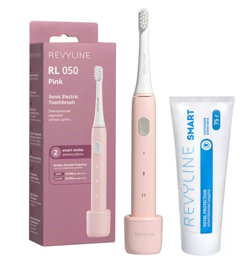 Звуковая щетка Revyline RL050 (розовая)  зубная паста