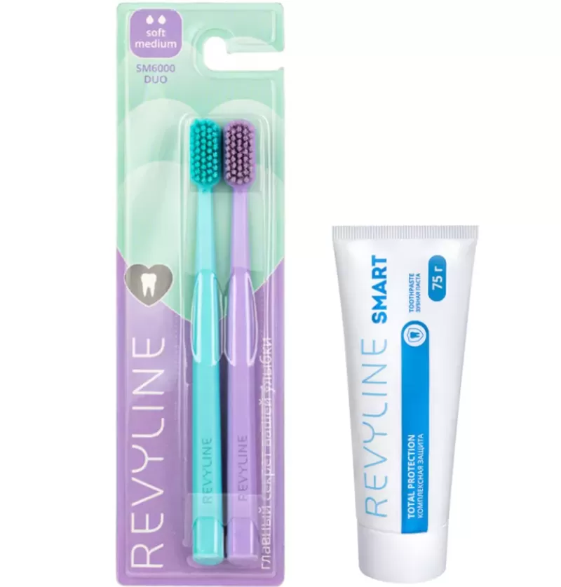 Зубные щетки Revyline SM6000 DUO,  мятная и фиолетовая + Smart-паста